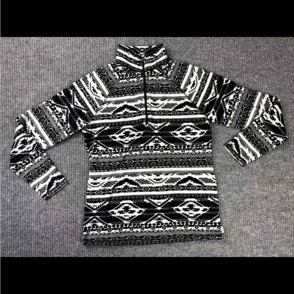 Eddie Bauer Quarter Zip Shirt Top Womens Medium  Aztec Southwest Sweater Fleece